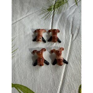 Miniature Plastic Dog Figurines Set Of 4 Brown & Black  1/2" Size